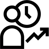 Person icon with a clock and an arrow trending upward