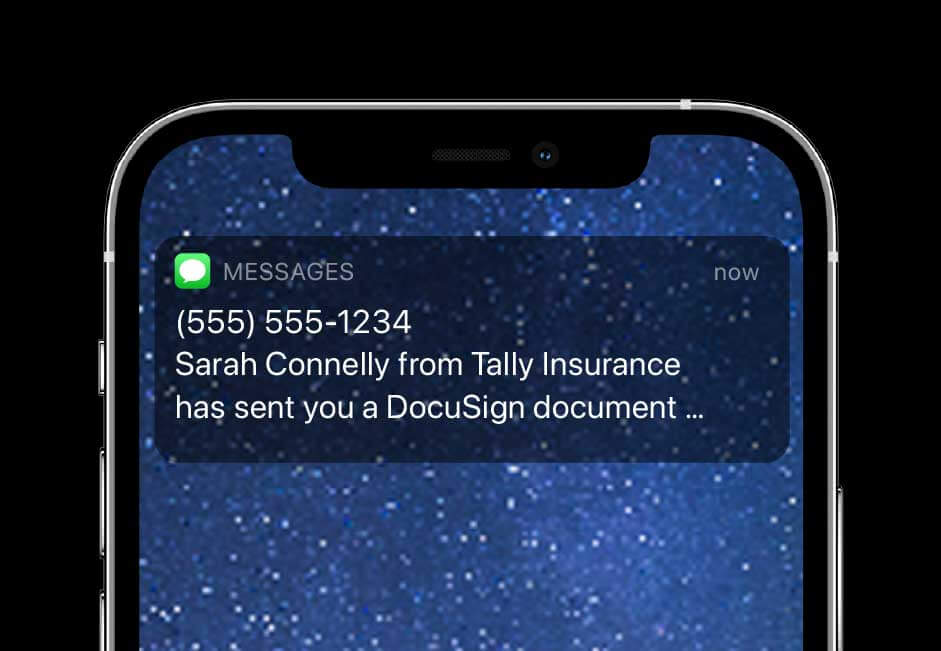 DocuSign eSignature SMS Delivery enables you to send real-time text notifications.